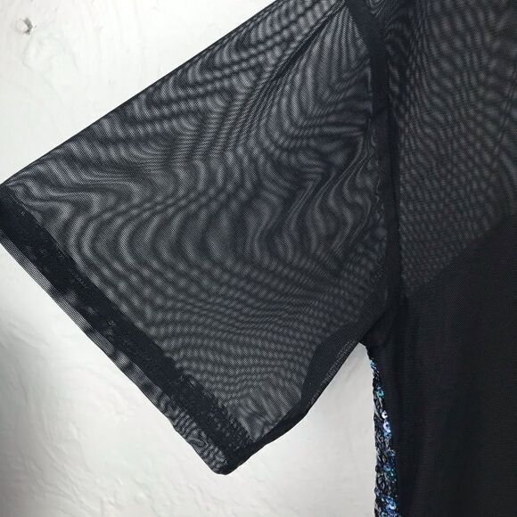 H&M Divided Blue Sequin Black Sheer Mesh Crop Top - Picture 3 of 7